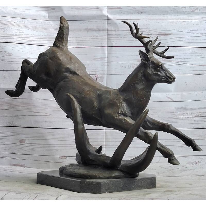 Leaping Stag Reindeer Deer Elk Bronze Caribou Bronze Sculpture Statue Signed Art