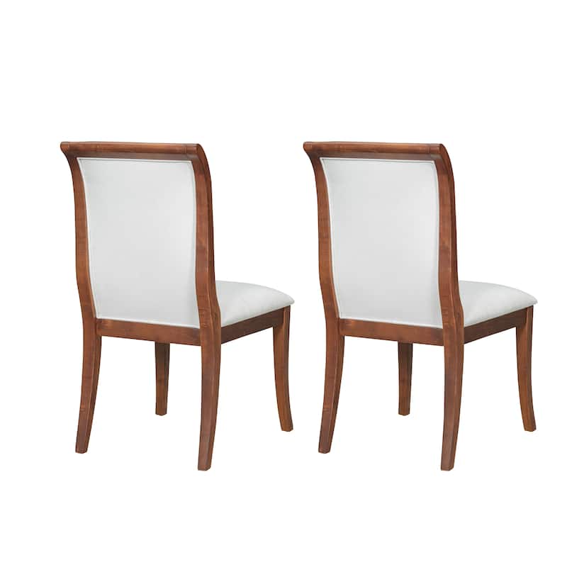 Upholstered Dining Chairs Set of 2 - Traditional Elegant Fabric Side Chairs with Curved Lines, Solid Hardwood Frame