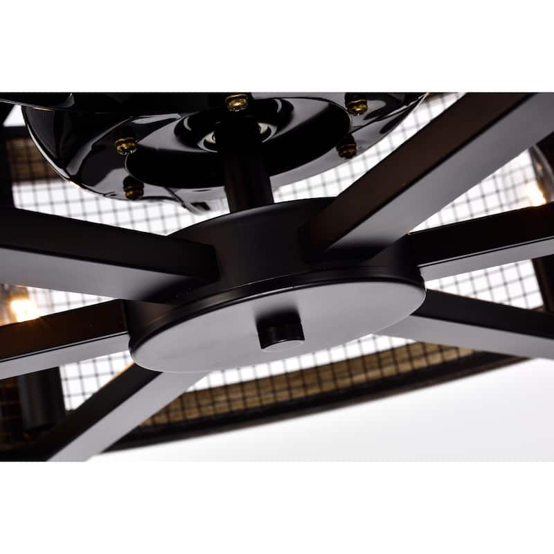 Samual Wood Grain Ceiling Fan 31-Inch 6-Light Geometric Metal Drum Shade (Includes Remote)