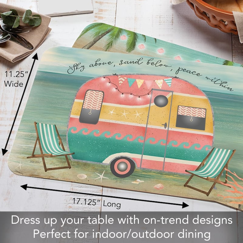 Sunset Camper 4 Pack Reversible Easy Care Flexible Plastic Placemats Made in The USA BPA Free Easily Wipes Clean