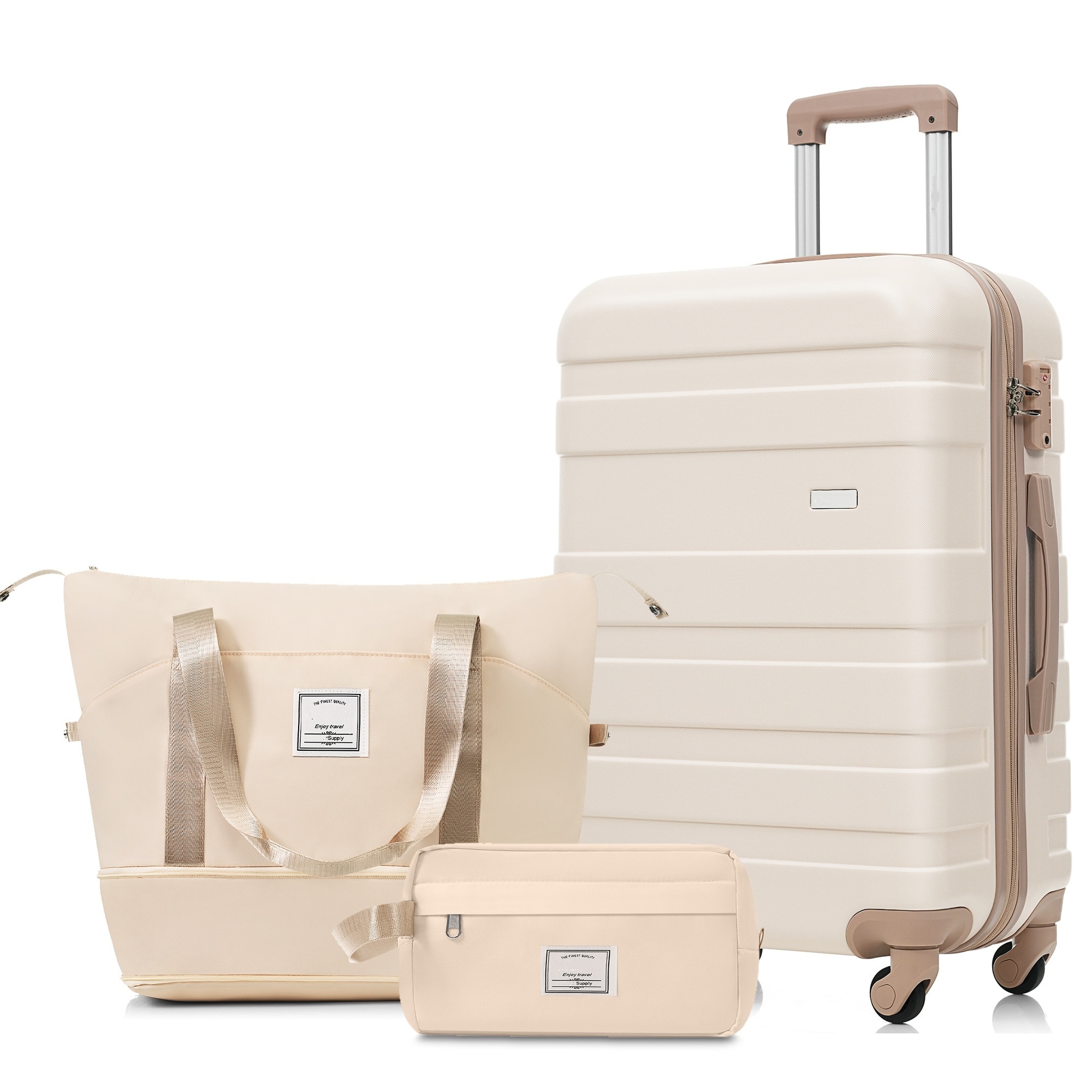 3-Piece Luggage Set - 24in Checked Suitcase with TSA Lock Travel Duffel Bag Wet-Dry Toiletry Bag