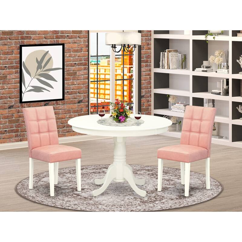 East West Furniture Dining Room Set Consists of a Round Kitchen Table and Chairs, Linen White (Pieces Options)