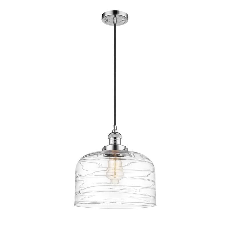 Innovations Lighting Franklin Restoration Bell - 1 Light 12" Cord Hung Mini Pendant - Polished Chrome/Clear Deco Swirl