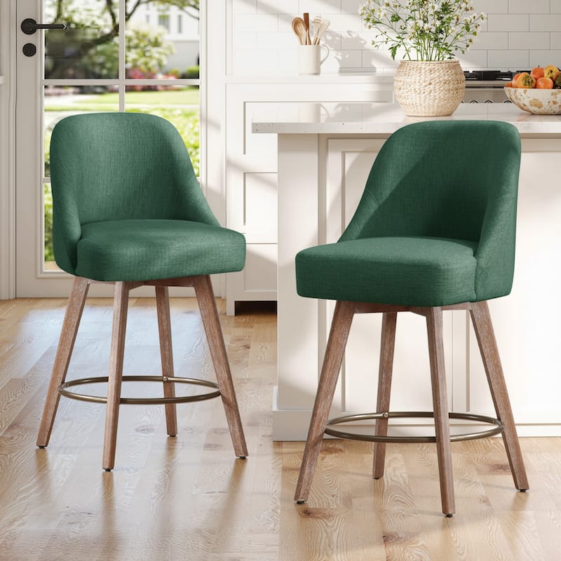 26" Upholstered Counter Height Swivel Bar Stool, Counter Stools with Solid Wood Legs - 39.37"H x 22.44"D x 21.65"W