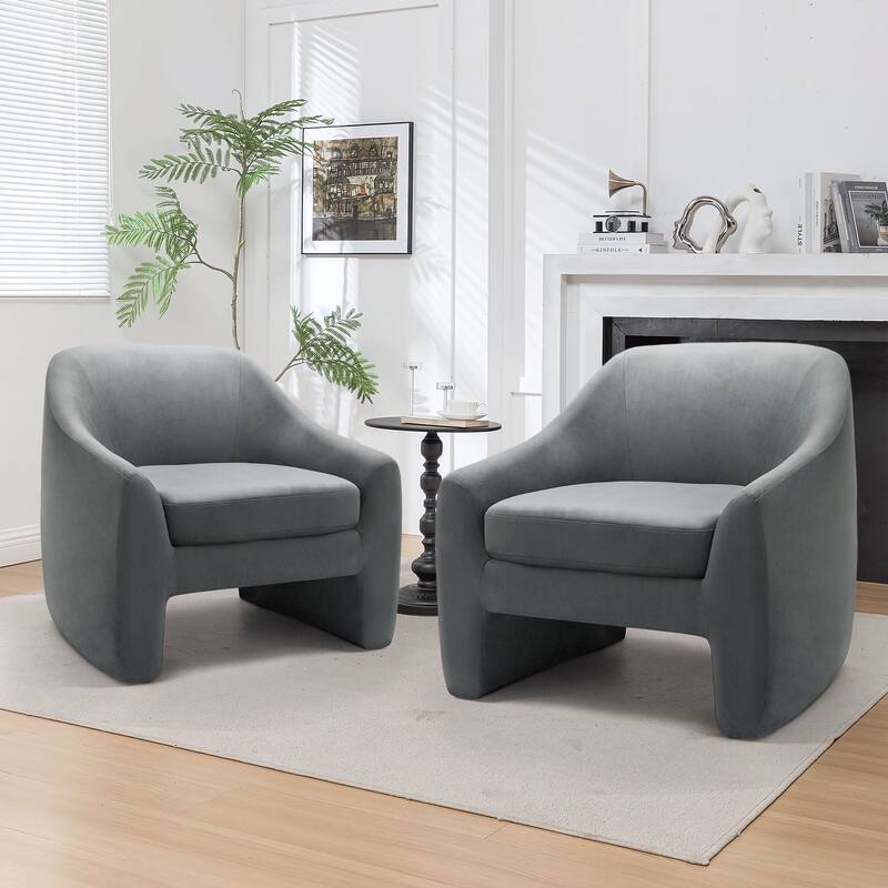 Nordic-style Upholstered Barrel Chair - Velvet - Dark Grey/2SET