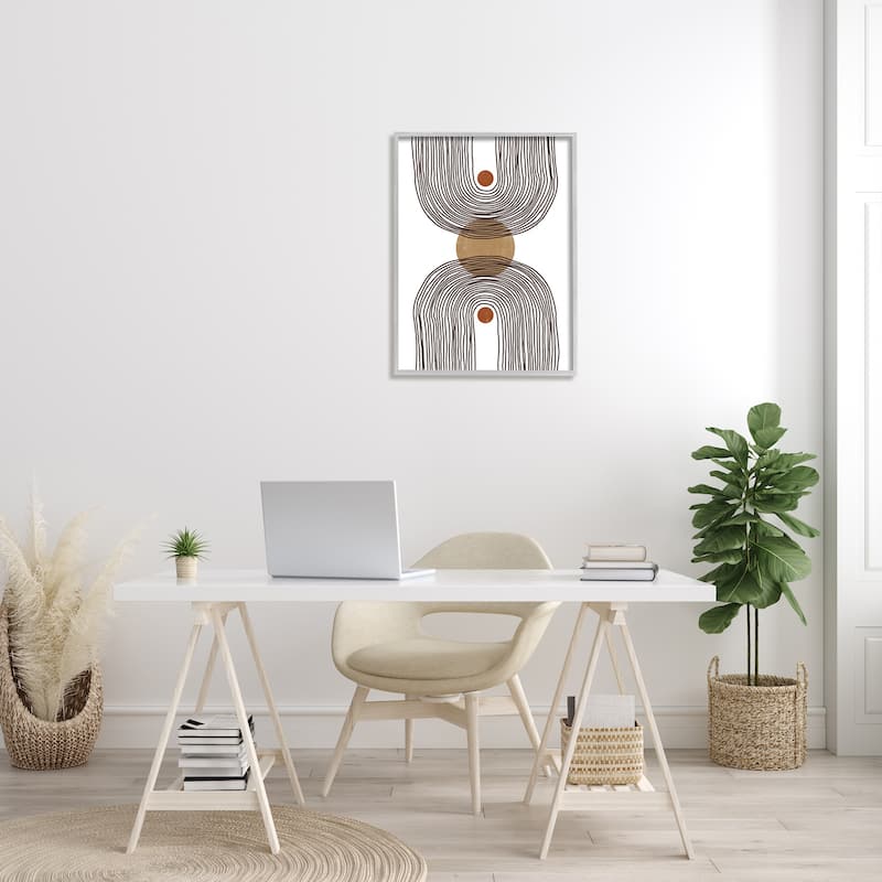 Stupell Asymmetrical Rainbow Reflection Abstract Round Shapes Brown White Framed Wall Art
