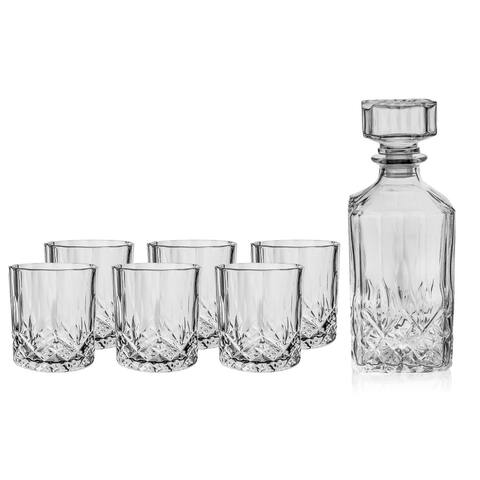 Fifth Avenue Campbel Whiskey Decanter w/ Stopper and 6 Tumbler Set, 7-Piece Set