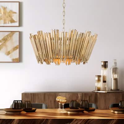 Modern Glam Art Deco Drum Chandelier Accent Dining Room Adjustable Foyer Pendant Light - D20'' x H 13''