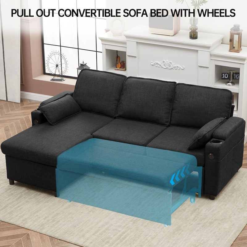 Convertible Sleeper Sofa 3-in-1 Pull Out Sectional Sofa Bed L/U-Shaped Couch with Storage Chaise