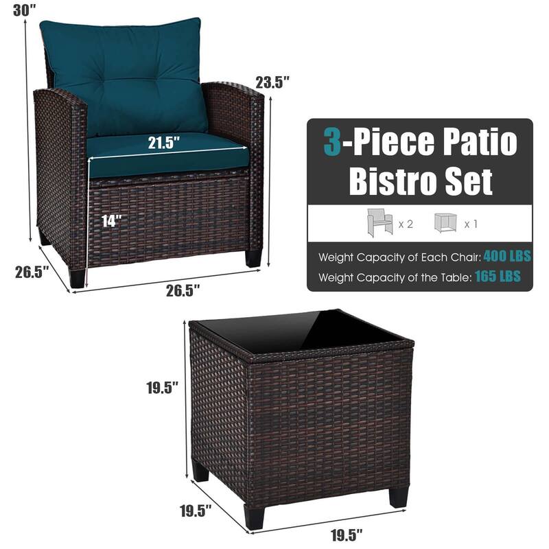 Costway 3PCS Patio Rattan Furniture Set Cushioned Conversation Set - See Details