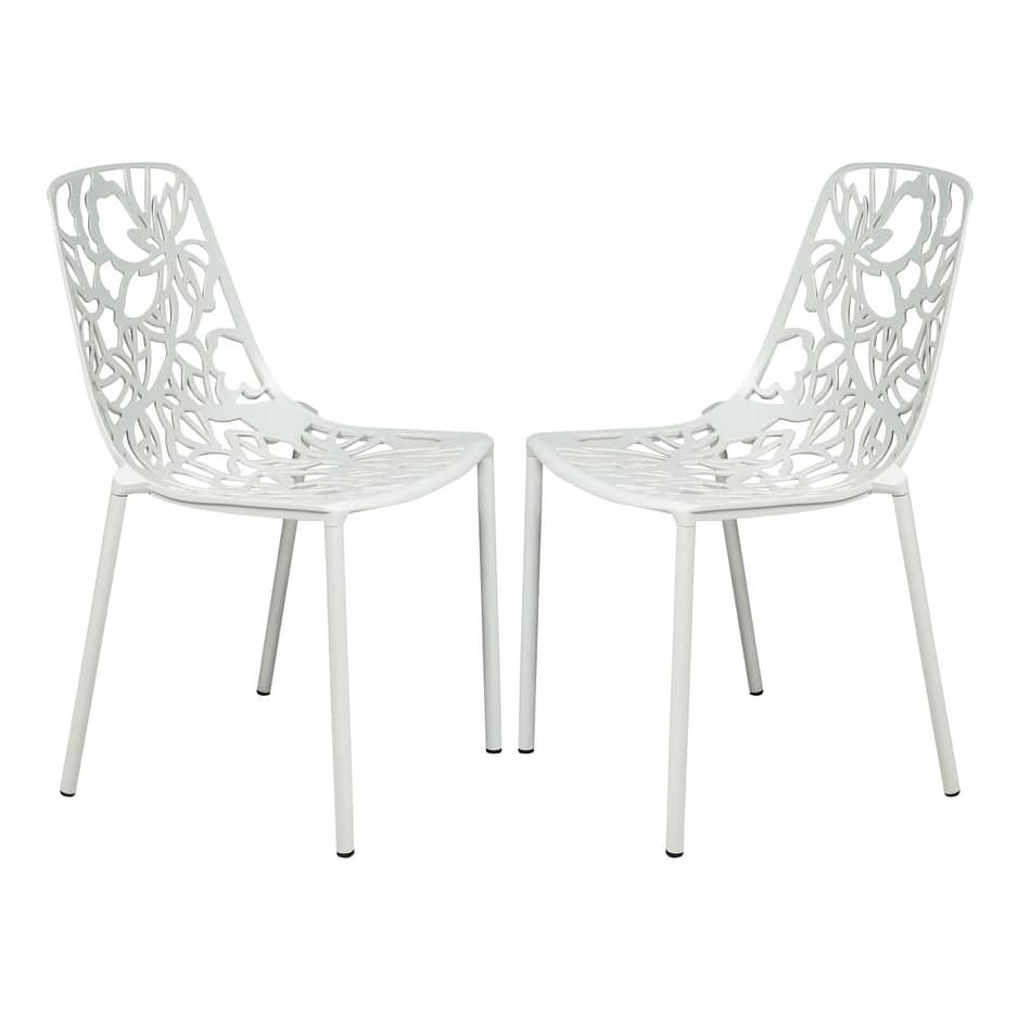 Devon Modern Aluminum Outdoor Dining Stackable Patio Chairs (Set of 2) with UV-Resistant Cutout Design for Deck, Garden & Porch
