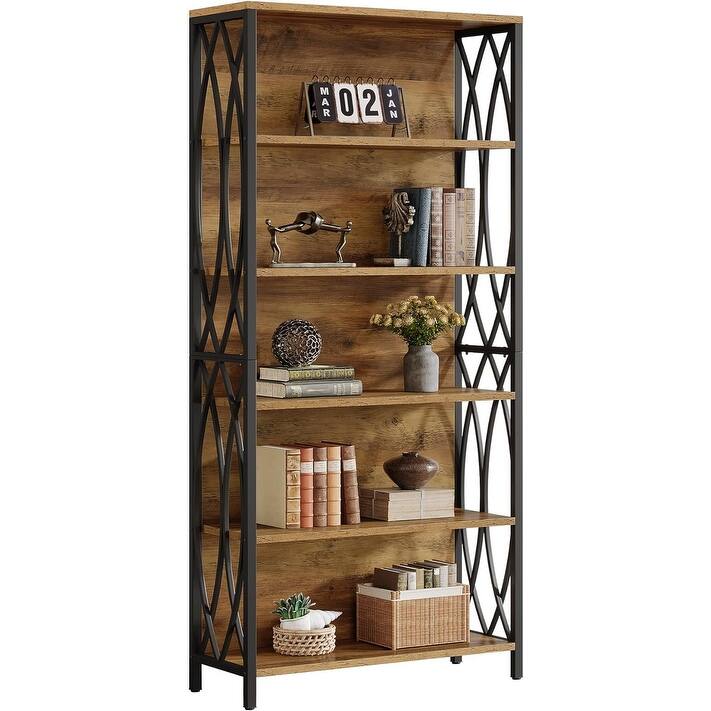 6-Tier Tall Bookshelf, 70.87" Industrial Bookcase with Geometric Metal Frame & Open Storage Shelves