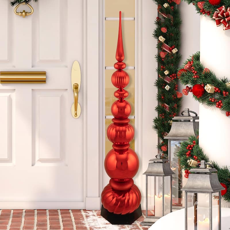 54" Shiny and Glittered Topiary Finial Tower Commercial Christmas Decoration