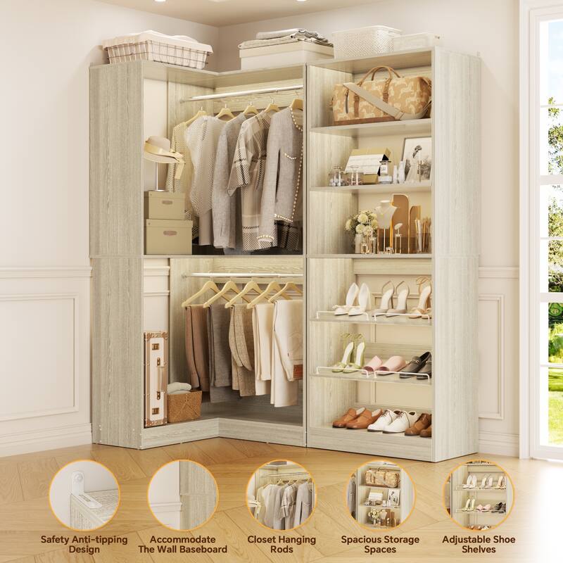 Cimly Set of 2 Corner Closet System, Freestanding Closet Organizer with Hanging Rods and Tower Shelves