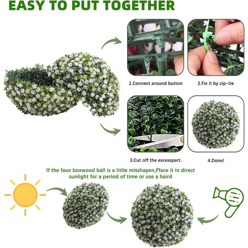 2PCS 15" Artificial Flower Topiary Decorative Balls for Home Decor - 15.7 inch