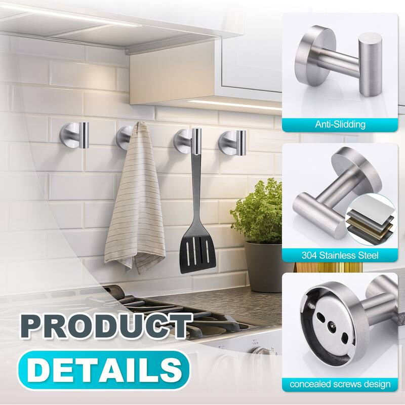 WOWOW Stainless Steel J-Hook Robe/Towel Hook 4 PCS