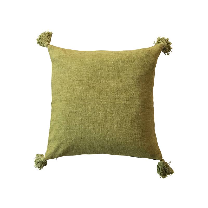 Linen Blend Pillow with Bird, Flowers and Tassels