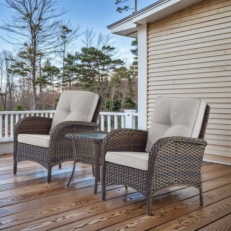 Outdoor High Back Chairs with Side Table -Beige - Brown - Beige - Brown