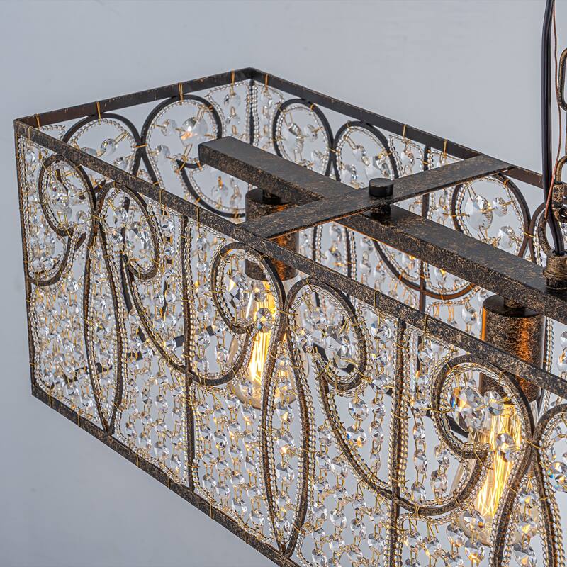 Vintage Glam 4-Light Linear Crystal Pendant Light for Kitchen Island Dining Room