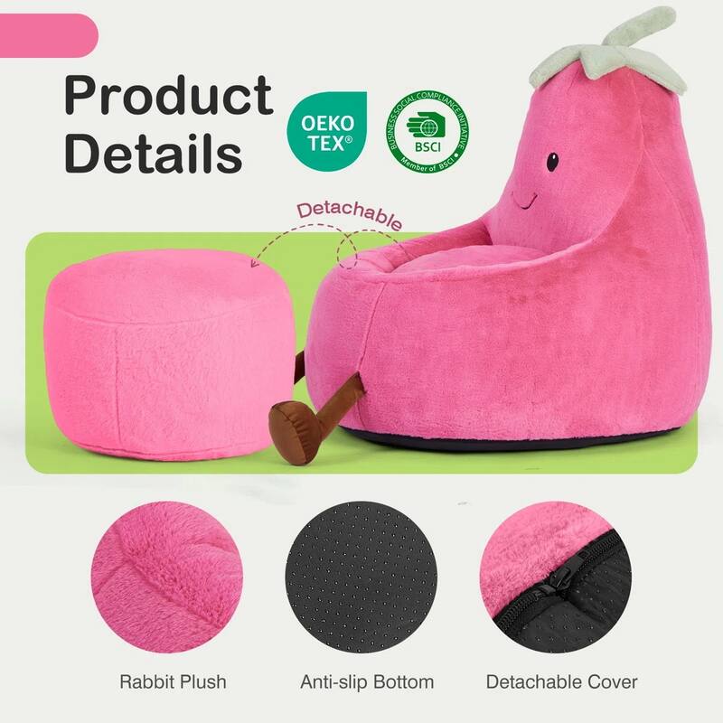 Kids Eggplant Bean Bag Chair and Crash Pad Lounger Seat for Gaming, Reading and Watching TV for Toddlers and Children's Rooms