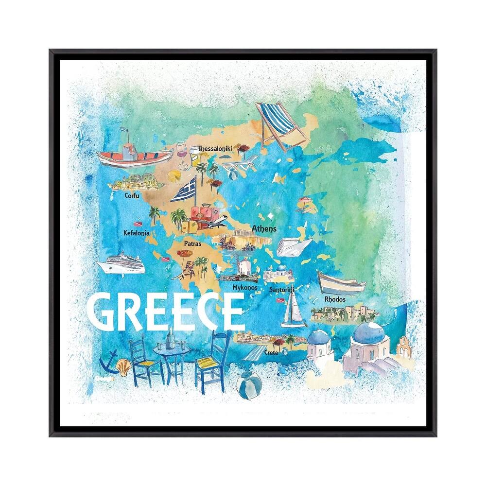 iCanvas "Greece Illustrated Travel Map With Landmarks And Highlights" by Markus & Martina Bleichner Framed