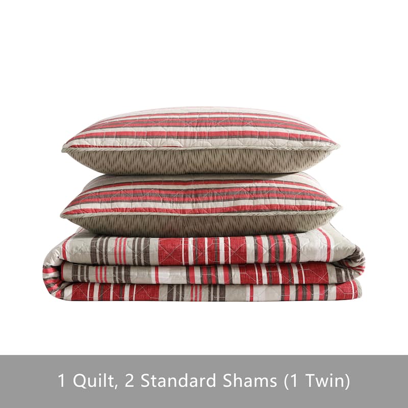 Eddie Bauer Yakima Valley Red Striped Cotton Quilt Set