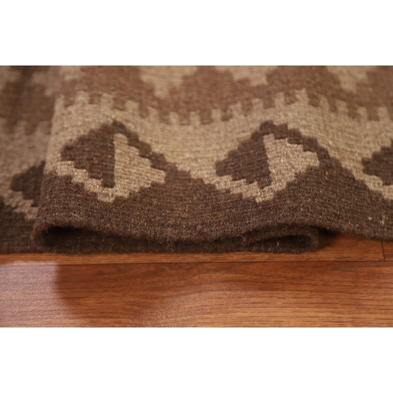 Reversible Geometric Kilim Area Rug Flat-weave Wool Carpet - 5'3" x 8'1"