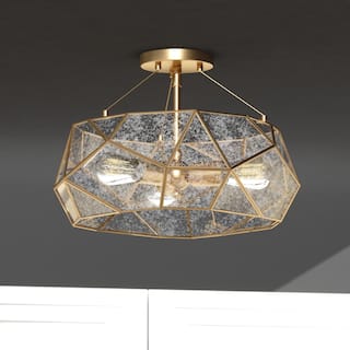 Euclid 16-in W Gold Aged Brass Contemporary Geometric Semi Flush Mount Ceiling Light Fixture - 16-in W x 11-in H x 16-in D