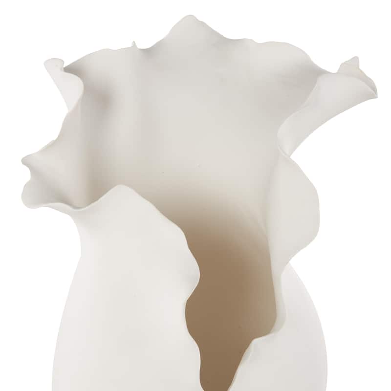 Ceramic Abstract Floral Inspired Vase with Wavy Folded Rim - White or Black - Roche River Decor