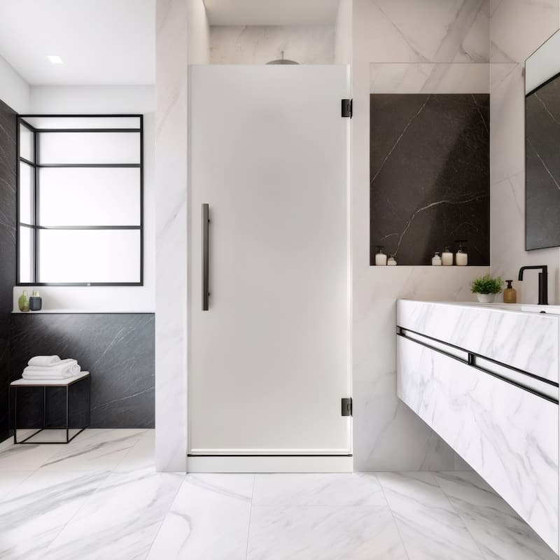 i-Homare 30 in.W x 72 in.H Frameless Pivot Shower Door, 5/16 in SGCC Frosted Tempered Glass