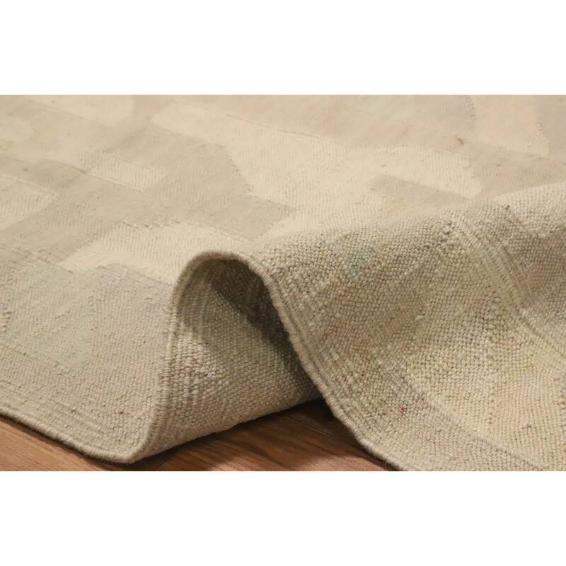 Hand Woven Oriental 100% Wool Carpet Southwestern Tribal Greys & Charcoal Kilim Area Rug - 12' 10'' X 9' 11''