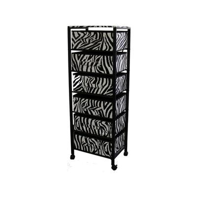 Zebra Black and White Rolling Six Drawer Tower Organizer - 19.25" x 12.5" x 52.5"