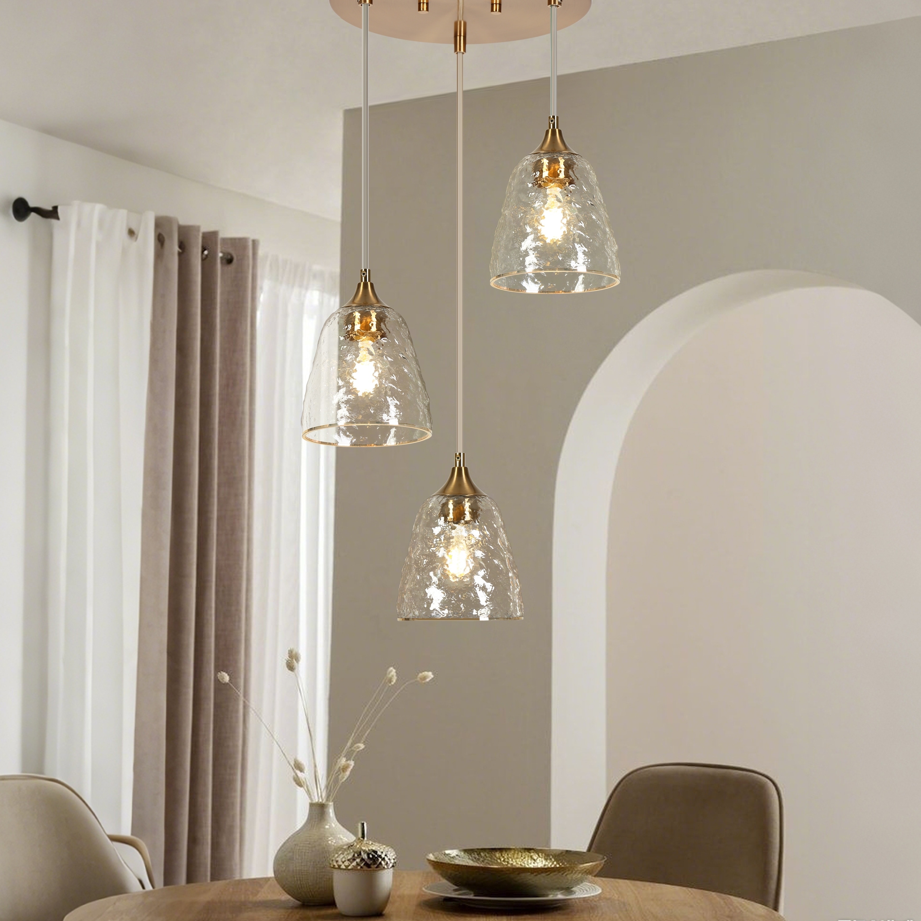 Dilera Modern 3-Light Gold Chandelier Cluster Glass Island Lights for Dining Room - D13.5" x H69" max