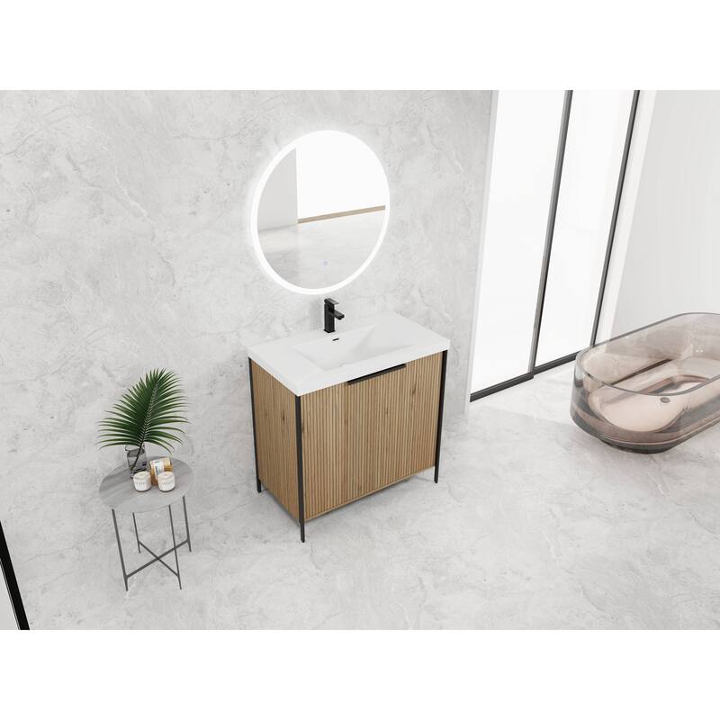 59-inch Double Sink Bathroom Vanity with Adjustable Shelves, Soft-Close Hinges, Resin Basin