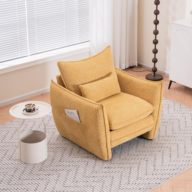 Sharp-Angle Single Sofa Chair with Side Pockets, Multifunctional Lounge Reading Chair, Ergonomic Upholstered Armchair