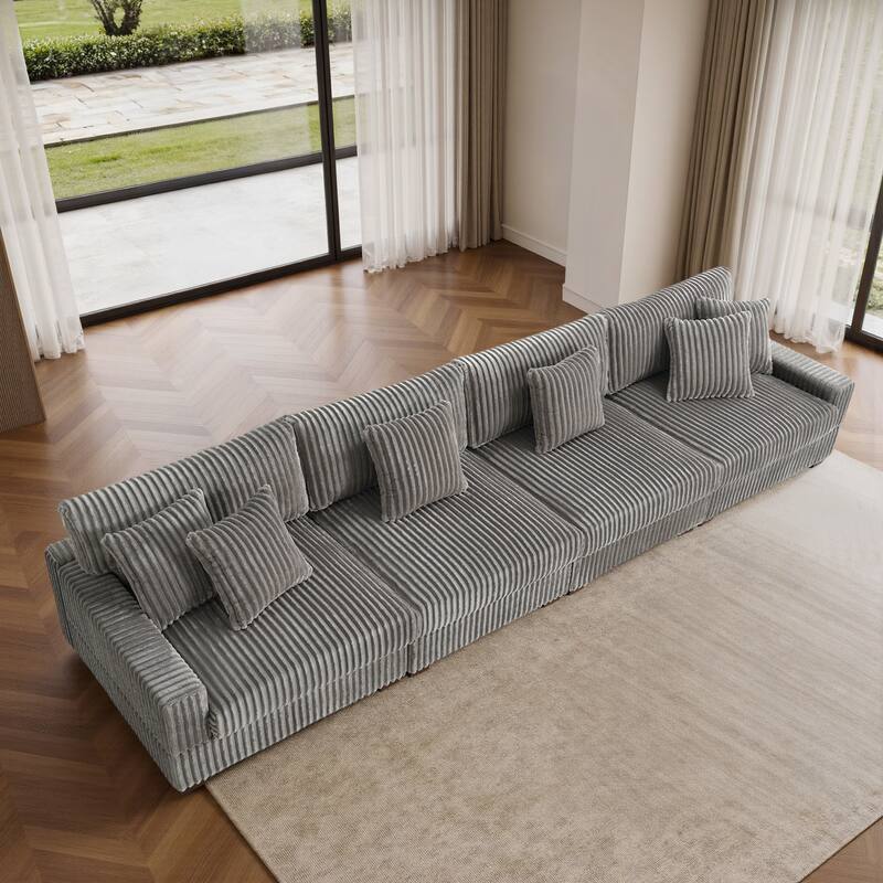 Modular Cotton Flannel Plush Sectional Sofa with Ottomans