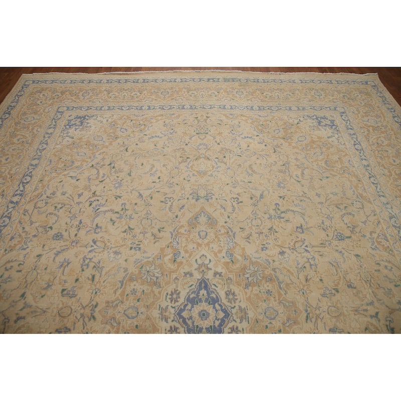 Hand Knotted Oriental 100% Wool Carpet Traditional Floral Peach Mashad Area Rug - 12' 7'' X 9' 4''