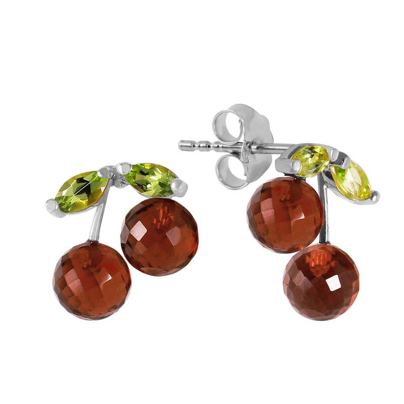 14K Solid Gold Gemstone Earrings w/ Natural Garnets & Peridots - White
