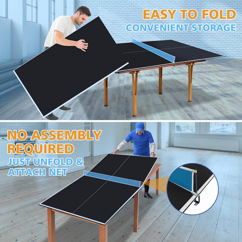 8ft Black Mid-Size Ping Pong Conversion Top Foldable & Portable Table Tennis Table Top for Indoor Games