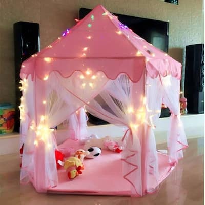 Outdoor Indoor Portable Folding Princess Castle Tent with Star Lamp