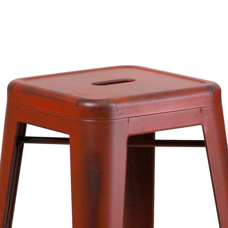 4 Pack 30"H Backless Distressed Metal Indoor-Outdoor Barstool