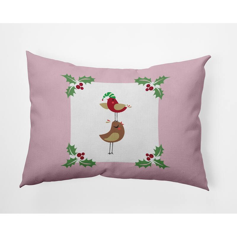Christmas Birds Indoor/Outdoor Throw Pillow - 14" x 20" - Light Pink