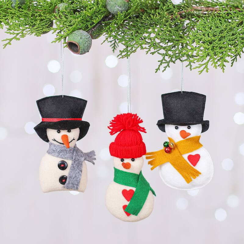 Novica Handmade Snowy Gentlemen Felt Ornaments (Set Of 3)