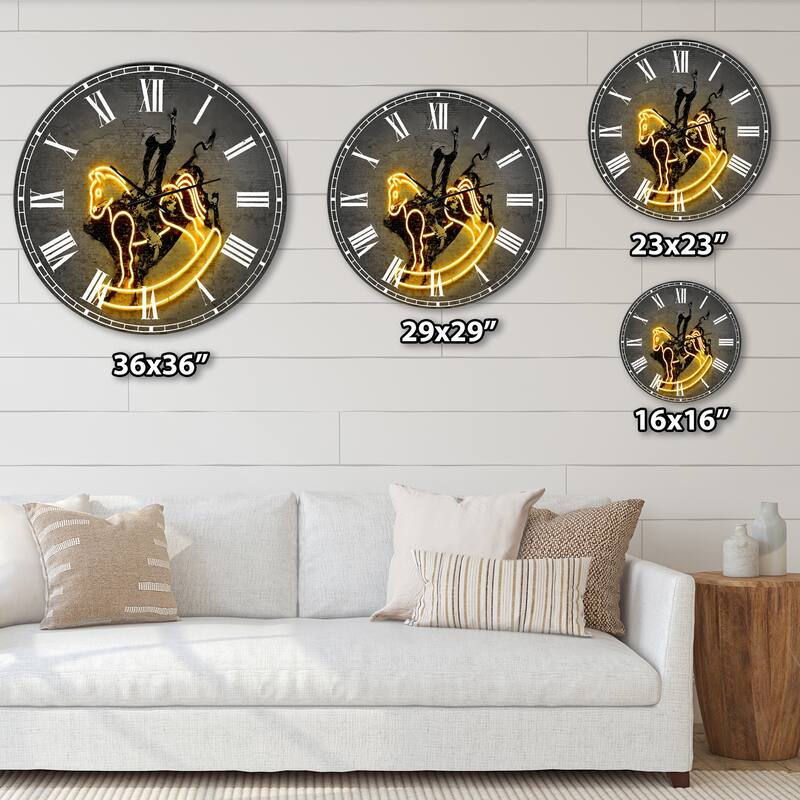 Designart 'Neon Rodeo Horse' Oversized Modern Wall Clock