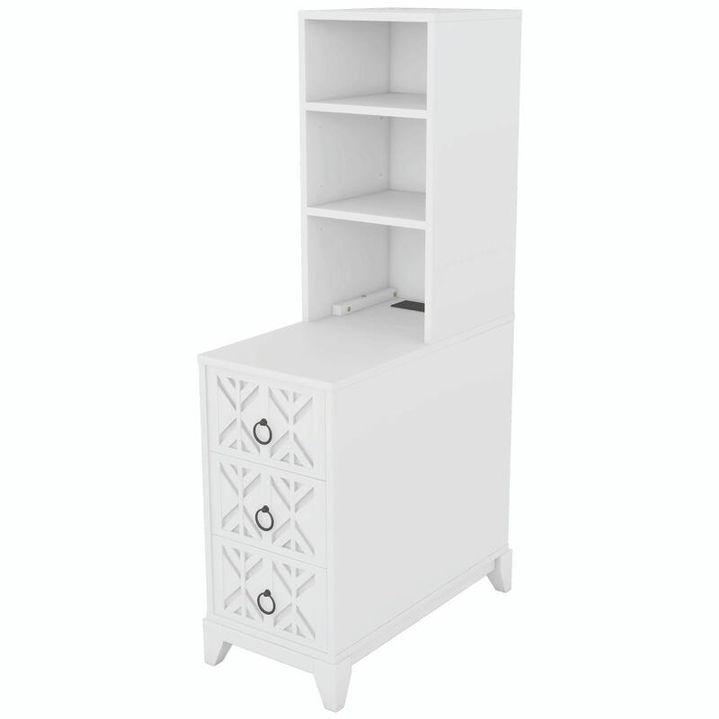 Corner End Table, Drawers & Shelves