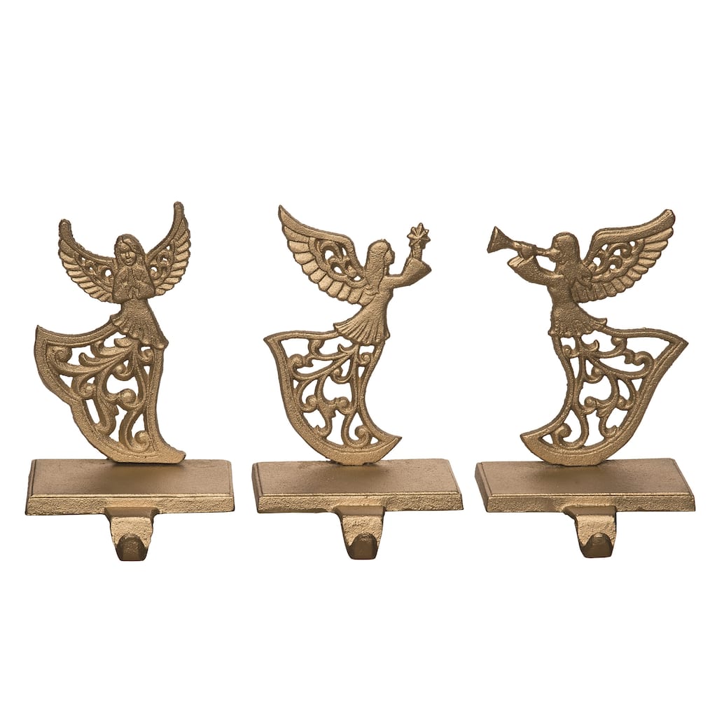 Transpac Cast Iron Angel Stocking Holder Set of 3 Christmas Home Decorations