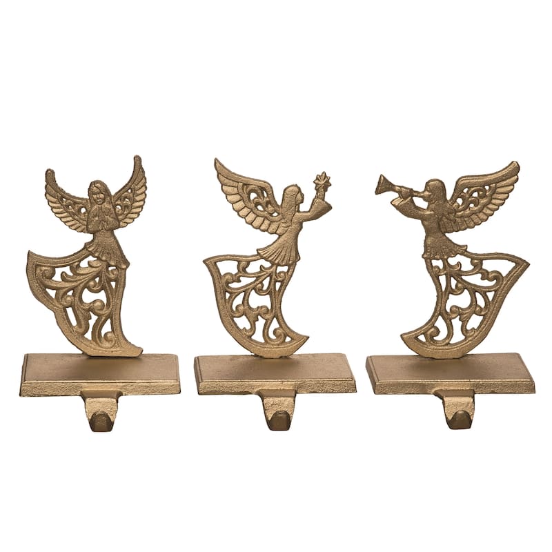 Transpac Cast Iron Angel Stocking Holder Set of 3 Christmas Home Decorations