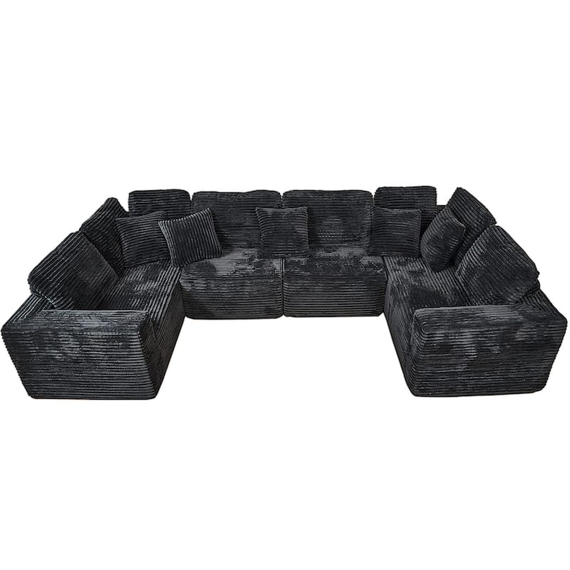 Sofa 135-in Casual Black 6 -seater Reclining Sectional - 8' x 10'