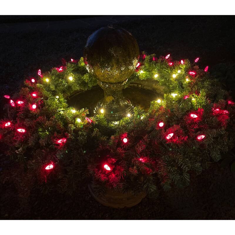 50 White LED C6 Faceted Christmas String Lights 25.17 ft Green Wire