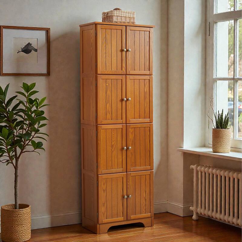 72.4 in Tall Storage Cabinet with 8 Doors and 4 Shelves, Freestanding Bookshelf Pantry Cabinet for Living Room